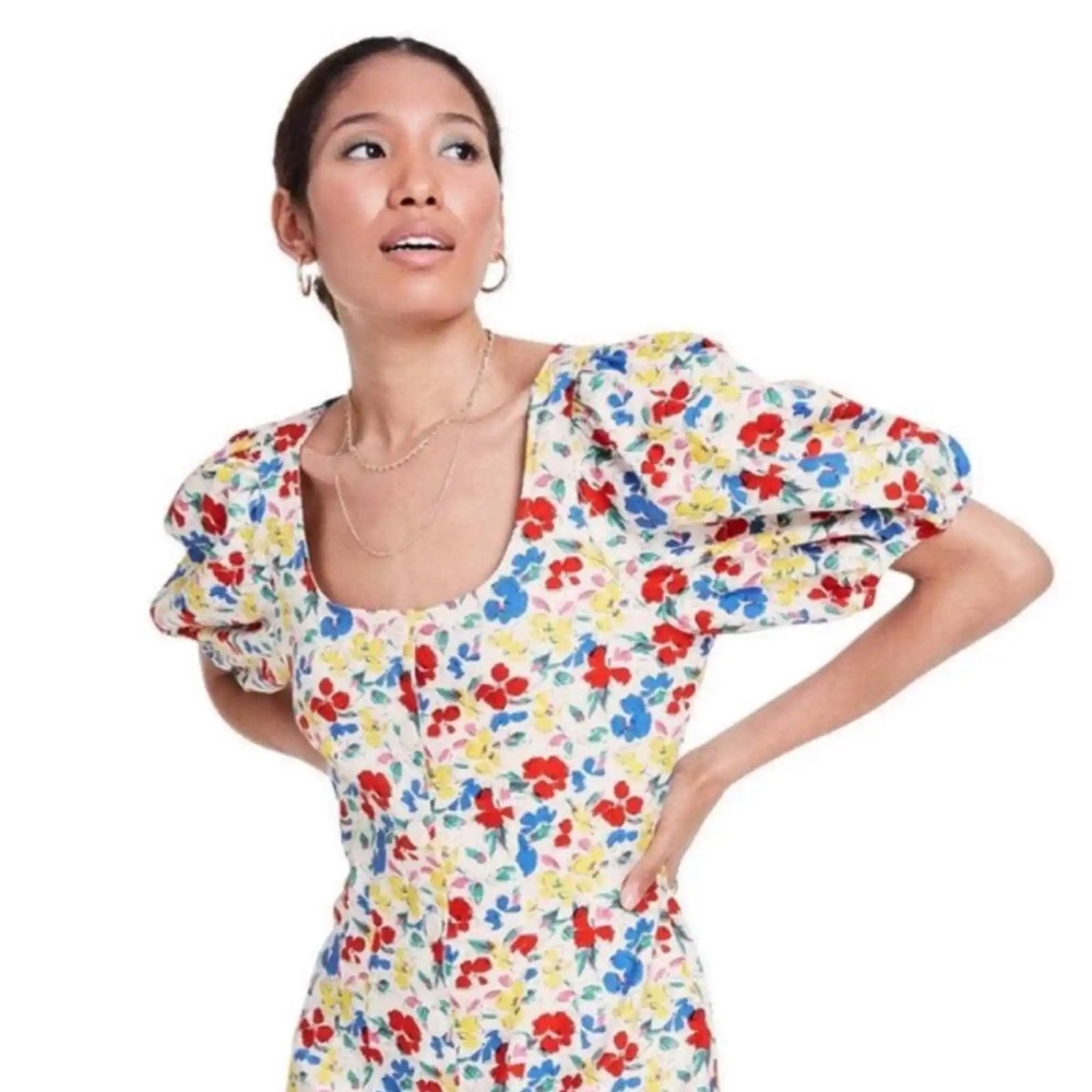 Rixo x Target Floral Puff Sleeve Button Front Scoop Neck Mini A Line Dress 6